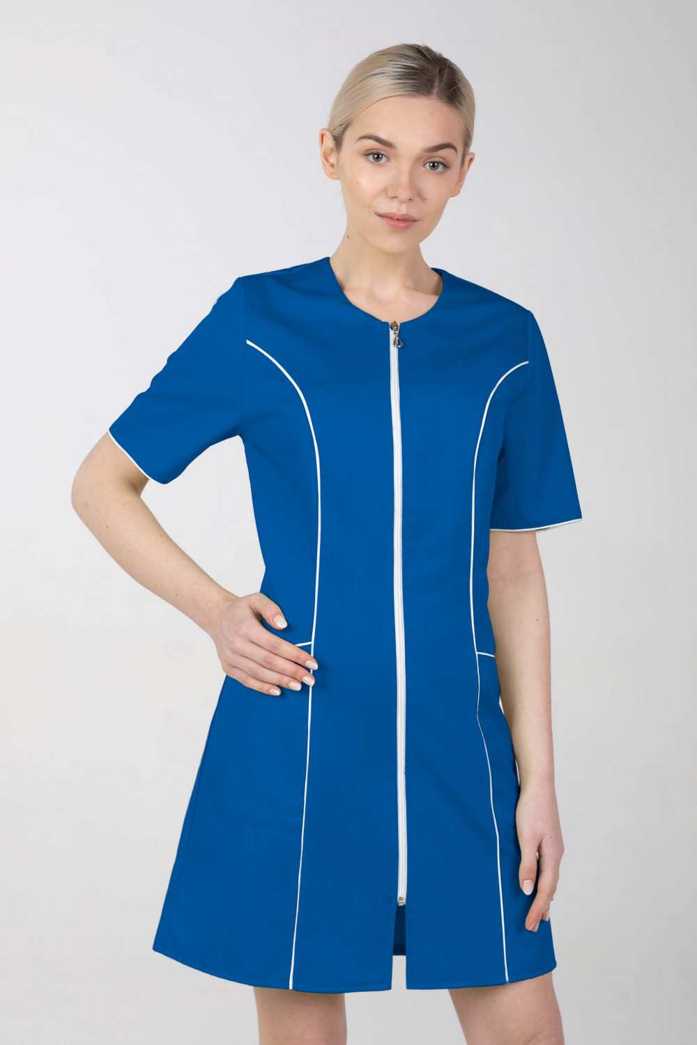 Dámske zdravotnícke šaty na zips M-173C, modrá, 42