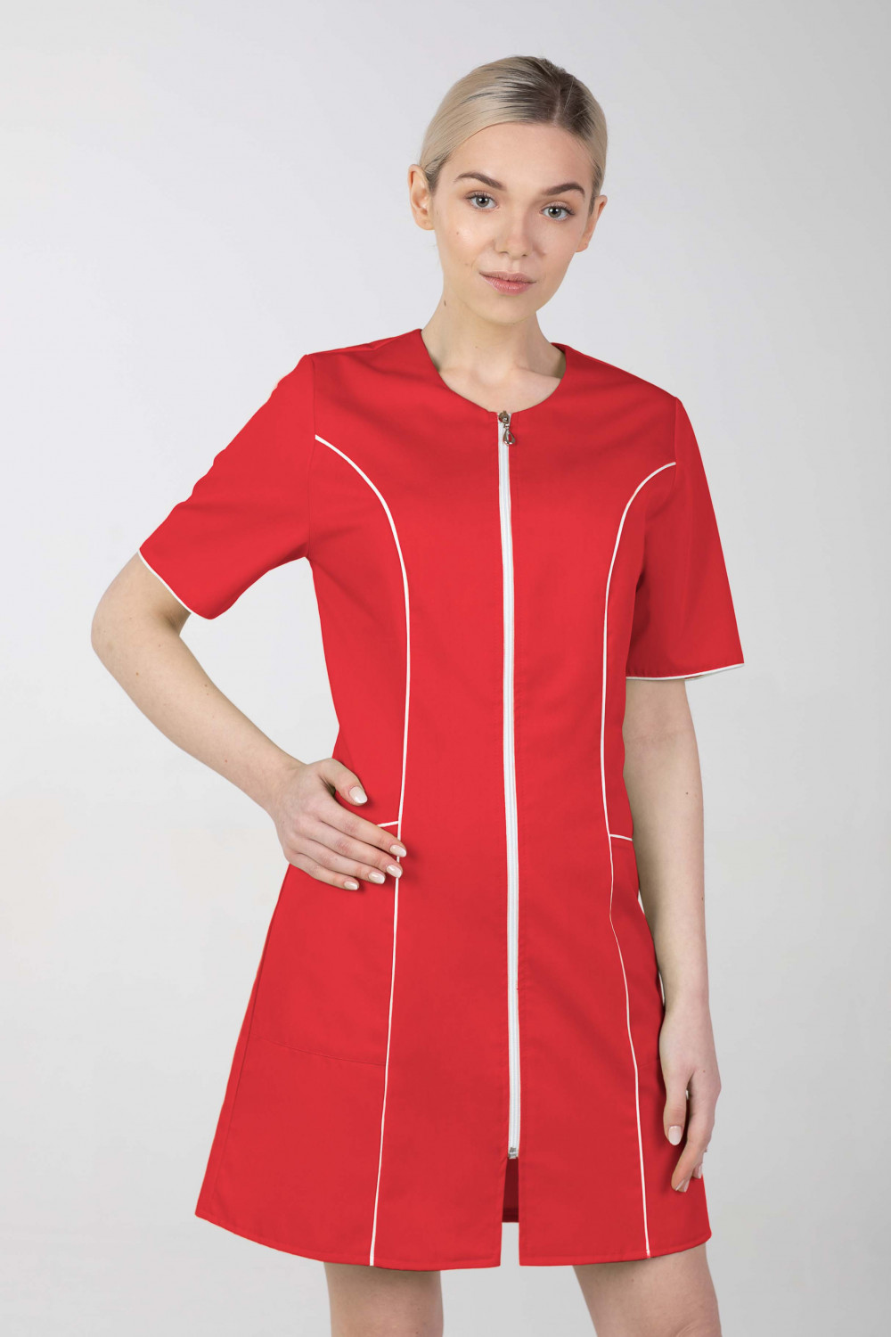 Dámske zdravotnícke šaty na zips M-173C, červená