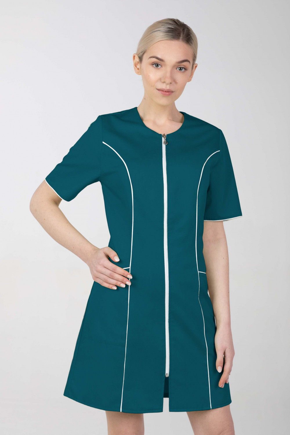 Dámske zdravotnícke šaty na zips M-173C, tmavo zelená