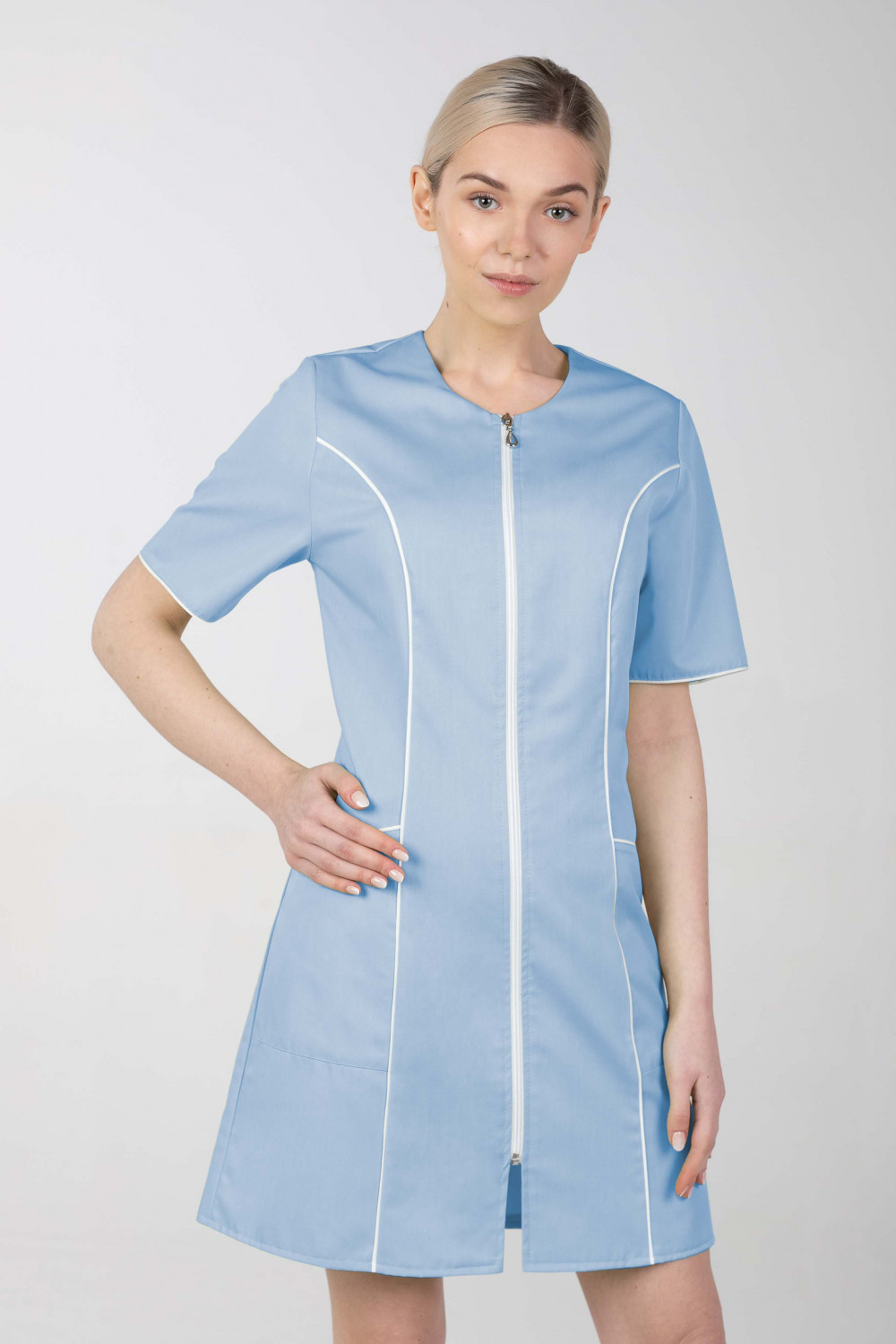 Dámske zdravotnícke šaty na zips M-173C, svetlo modrá