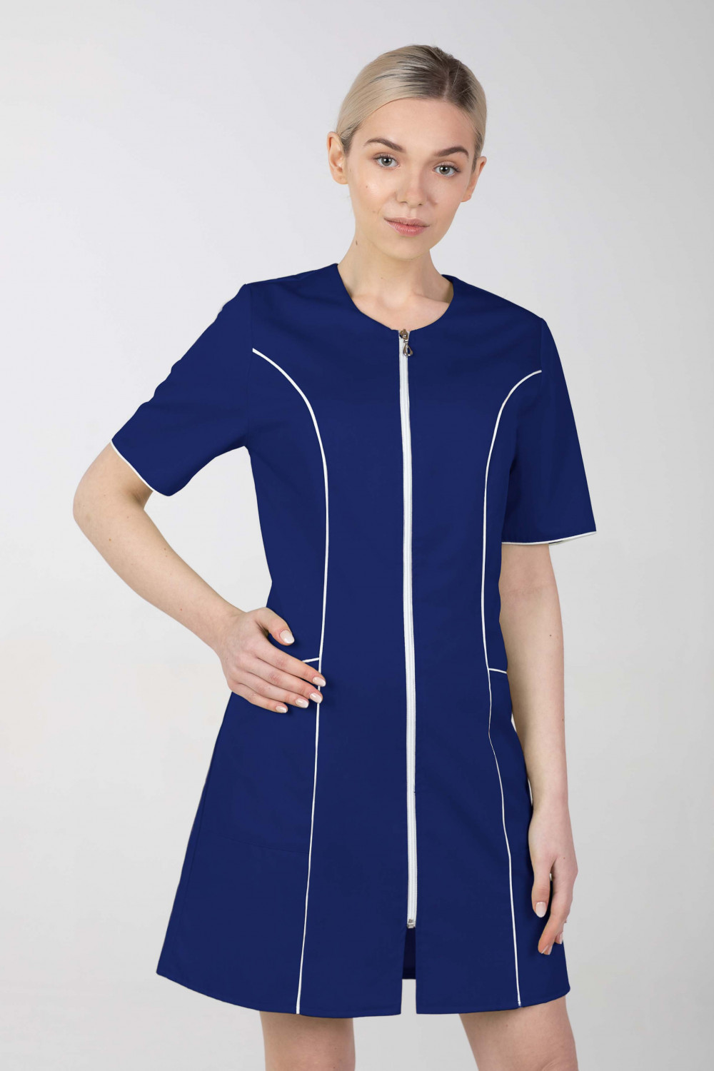 Dámske zdravotnícke šaty na zips M-173C, tmavo modrá
