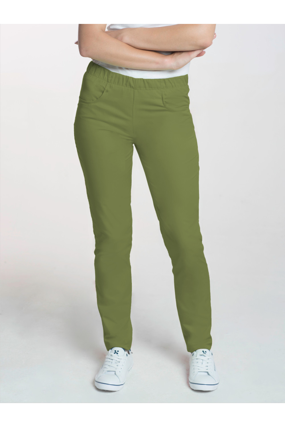 Dámske zdravotnícke slim nohavice s elastanom M-100X, khaki
