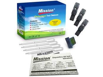 Testovacie prúžky 3v1 pre Merač Cholesterolu Mission, 25 ks + kapilárne pipety 25 ks