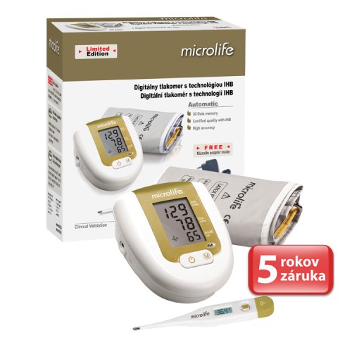Tlakomer Microlife BP 3AG1 zlatý + teplomerom MT 3001 + sieťový zdroj 